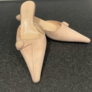 PRADA PINK SUEDE KITTEN TOE MULES SIZE 5